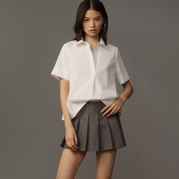 Anthropologie The Pollie Short-Sleeve Swing Blouse in White - Picture 1 of 10